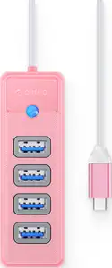 USB-C hub 4-port USB 3.0, 0.15m, pink, ORICO PW4U-C3-015