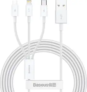 Kabel USB 3w1 Baseus Superior Series, USB do micro USB / USB-C / Lightning, 3.5A, 1.2m (bijela)