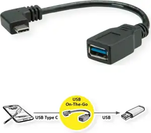 Roline USB3.2 Gen 1 kabel TIP A-C F/M kutni, 0.15m, crni
