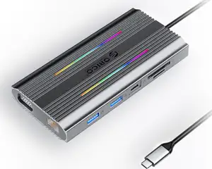 Docking station USB-C, 12in1, 1x USB-C 3.1, 4x USB-A, USB-C PD100W, 1x HDMI 4K@30Hz, VGA, SD+TF, RJ45, AUX, Alu, Gray, ORICO XDR-X2