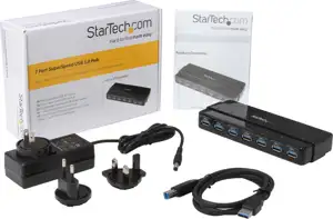 StarTech.com 7 Port USB 3.0 Hub – Up To 5 Gbps – 7 x USB – Universal Multi Port USB Extender for Your Desktop – USB Powered (ST7300USB3B) - hub - 7 ports
