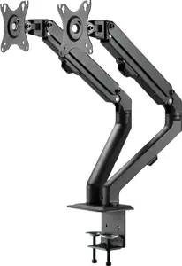 Full motion desk mount for two flat screens up to 27