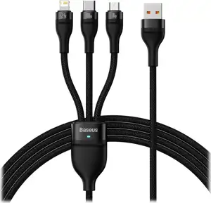 Kabel USB 3w1 Baseus Flash Series, USB-C + micro USB + Lightning, 100W, 1.2m (crna)