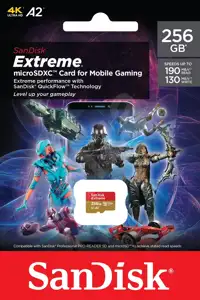 SanDisk Extreme microSDXC for Mobile Gaming 256GB read 190MB/s write 130MB/s A2 C10 V30 UHS-I U3