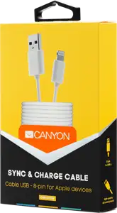 CANYON CFI-1, Lightning USB Cable for Apple, round, cable length 1m, White, 15.9*7*1000mm, 0.018kg