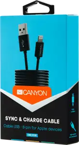 CANYON CFI-1, Lightning USB Cable for Apple, round, cable length 1m, Black, 15.9*7*1000mm, 0.018kg
