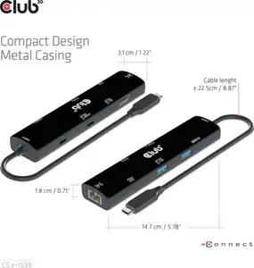 Docking station Club 3D 6-in-1, USB-C USB4, HDMI, 2x USB-A, USB-C, PD100W, RJ45, CSV-1599
