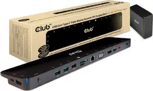 Docking station Club 3D 14-in-1, USB-C, Triple Display, HDMI, DP, VGA, 4x USB-A, RJ45, SD+TF, Dynamic PD, AUX