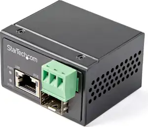 StarTech.com PoE+ Industrial Fiber to Ethernet Media Converter 30W, SFP to RJ45, Singlemode/Multimode Fiber Optic to Copper Gigabit Ethernet, Mini/Compact Size, IP-30/ -40 to +75C, 1Gbps - Mini Media 