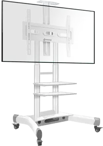 ONKRON Mobile TV Stand for 40-70” TVs with Wheels Shelves Height Adjustable Rolling TV Cart, White