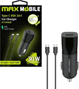 MAXMOBILE AUTO ADAPTER PD QC 3.0 TYPE C, SC-198008+Type C kabel, 30W