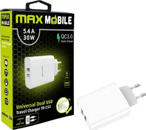MAXMOBILE KUĆNI ADAPTER QC 3.0 QUICK CHARGE DUAL USB TR-255 5.4A,30W