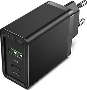 Vention 2-Port USB (A C) Wall Charger (18W 20W) EU-Plug, Black