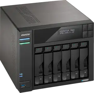 ASUSTOR 6 Bay NAS, Quad-Core 2.0GHz, Dual 2.5GbE Ports, 8GB RAM DDR4, 4x M.2 SSD Slots, 1 x PCIe Gen3 x4 slot, 2x USB, HDMI,