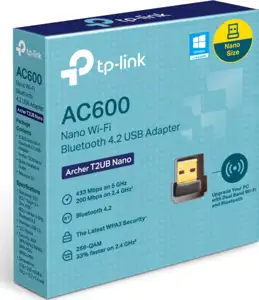 AC600 Nano Dual Band Wi-Fi Bluetooth 4.2 USB AdapterSPEED: 433 Mbps at 5 GHz + 200 Mbps at 2.4 GHzSPEC: USB 2.0FEATURE: Bluetooth 4.2