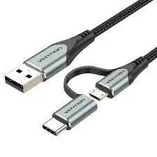 Vention USB 2.0 A Male to 2-in-1 Micro-B USB-C Male Cable 1M, Gray