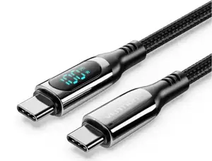 Vention Cotton Braided USB 2.0 C Male to C Male 5A Cable With LED Display 1,2m