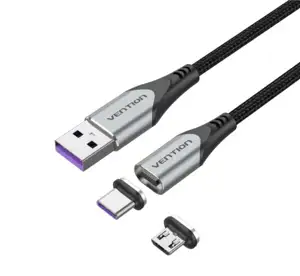 Vention USB 2.0 A Male to 2-in-1 Micro-B USB-C Male 5A Magnetic Cable 1m, Gray