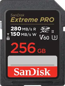 SanDisk Extreme PRO 256GB V60 UHS-II SD, 280/150MB/s, V60, C10, UHS-II