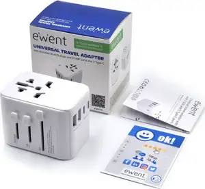 Universal Travel Adapter Ewent EW1470, EU/USA/UK/AUS/CN/IT/BR, 2xUSB-A, 3xUSB-C, White