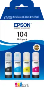 TIN Epson Tinte 104 EcoTank C13T00P640 4er Multipack (BKMCY) bis zu 7.500 Seiten