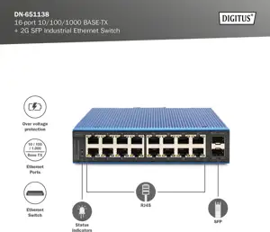 DIGITUS Industrial Ethernet Switch - 18 Ports - 16x Base-Tx (10/100/1000) - 2x SFP