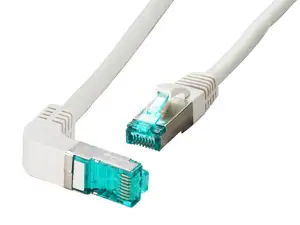 S/FTP prespojni kabel Cat.6a LSZH Cu AWG27, sivi, 1,0 m, s 1 kutnim konektorom