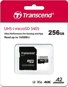 SD microSD Card 256GB Transcend SDXC USD340S w/Adapter