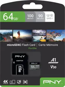 SD MicroSD XC Card 64GB PNY Pro Elite R100MB/s W60MB/s reta
