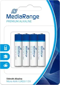 MediaRange Premium Alkaline Batteries, Micro AAA|LR03|1.5V, Pack 4