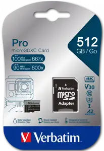 SD MicroSD Card 512GB Verbatim SDHC Pro Class 10 + Adapter retail