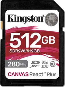 Kingston 512GB SDXC Canvas React Plus UHS-II 280R/150W U3 V60 for Full HD/4K