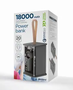 Gembird PB18-TQC3-01 Transparent QC3.0 quick charging power bank, 18000 mAh, black