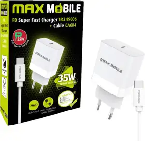 MAXMOBILE KUĆNI PUNJAČ PD SUPER FAST CHARGE 2U1 TYPE C+KABEL, TR349006 35W