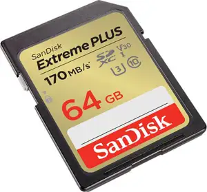 SanDisk Extreme PLUS 32GB SDXC memory card 170MB/s and 80MB/s read/write, UHS-I, Class 10, U3, V30