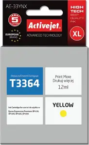 Activejet AE-33YNX Ink Cartridge (replacement for Epson 33XL T3364; Supreme; 12 ml; yellow)