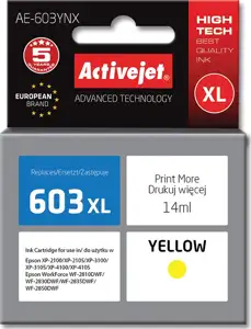 Activejet AE-603YNX ink (replacement for Epson 603XL T03A44; Supreme; 14 ml; yellow)