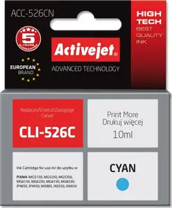 Activejet ACC-526CN Ink cartridge (replacement for Canon CLI-526C; Supreme; 10 ml; cyan)