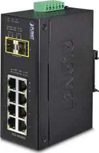 Planet Industrial 10-Port (8x 1GbE RJ45 2x 100 1000X SFP slots) Dip Switch (-40 to 75C)