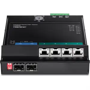 TRENDnet 6-Port Industrial Gigabit PoE+ WallMount Front Acc.