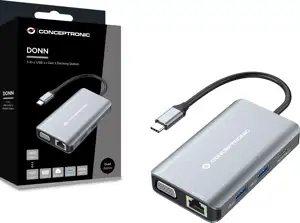 CONCEPTRONIC Dock USB-C->HDMI,VGA,GbE,3xUSB3.0,100WPD 0.25m