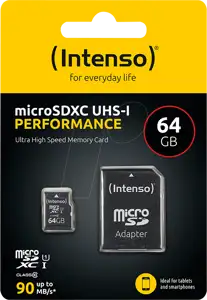 MicroSD Card 64GB Intenso SD-HC UHS-I inkl. SD- Adapter retail