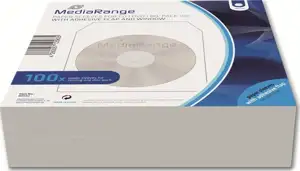 MediaRange Paper sleeves for 1 disc, with adhesive flap and window, white, Pack 100