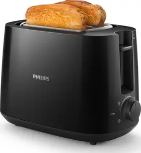 Philips HD2581/90 Toaster, 2-Schlitz, 830W, 8 Stufen, inkl. integriertem Brötchenaufsatz, Farbe:Schwarz