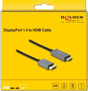 DELOCK Aktives DisplayPort 1.4 > HDMI Kabel 4K 60Hz (HDR) 3m