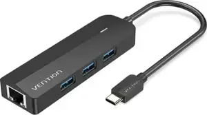 Vention USB-C to USB 3.0*3 RJ45 Micro-B HUB 0,15m, Black