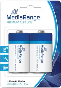 MediaRange Premium Alkaline Batteries, Mono D|LR20|1.5V, Pack 2