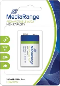 MediaRange High capacity rechargeable NiMH Accu, E-Block|6HR61/HR22|9V