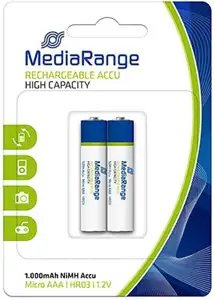 MediaRange High capacity rechargeable NiMH Accus, Micro AAA|HR03|1.2V, Pack 2