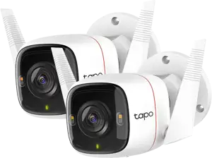 Tapo C310P2 Outdoor Security Wi-Fi Camera, 2-Pack, 2K (2304x1296), 2.4 GHz, 2 × External Antennas, 1 × Ethernet Port, Smart AI Detection and Notifications (motion, people), Sound and Light Alarm, Remo
